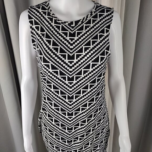 Apt. 9 Womens Geometric Black, White Sheath Midi Dress (has some stretch) Sz M - Picture 2 of 11